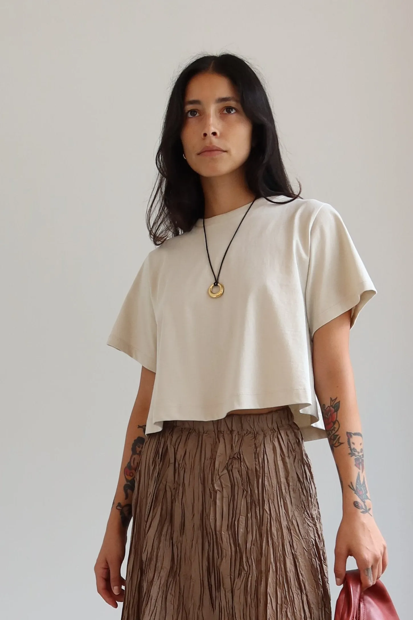 Stone Relaxed Cropped T-Shirt