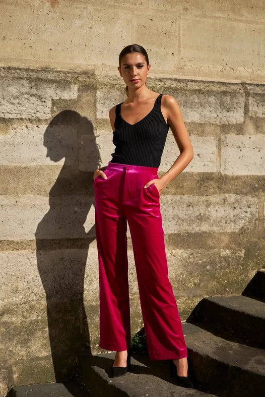 Straight Cut Velvet Pants fuchsia