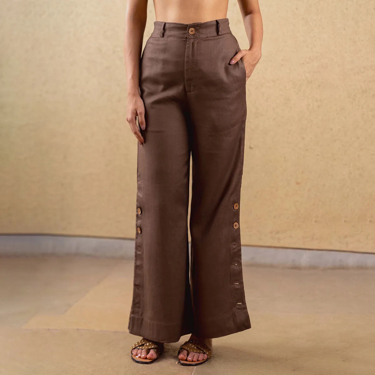 Tencel Solid Pant For Women | High Waist | Brown