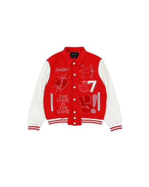 The Red print Varsity Jacket - Red/ White