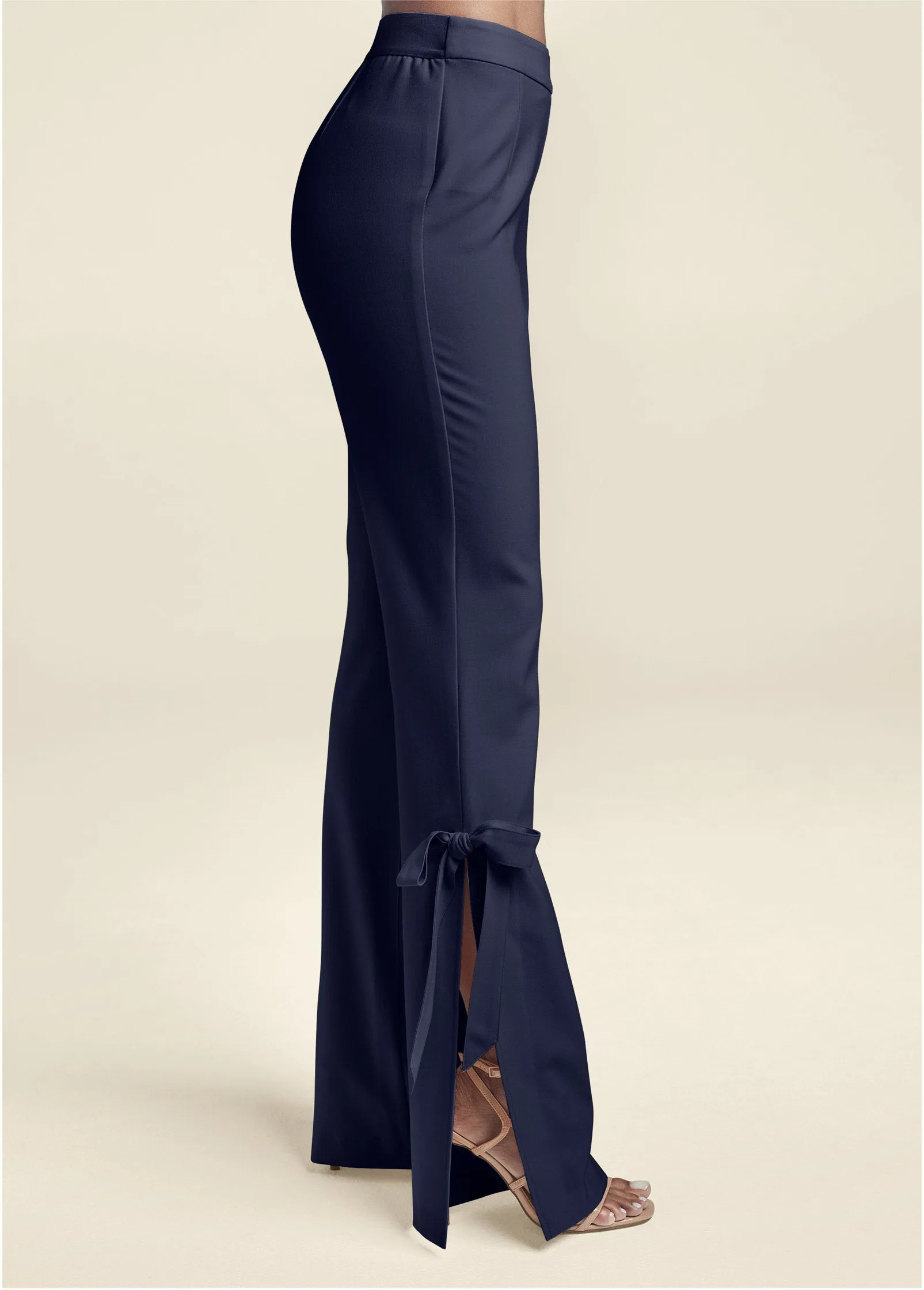 Tie Bow Hem Pants - Navy