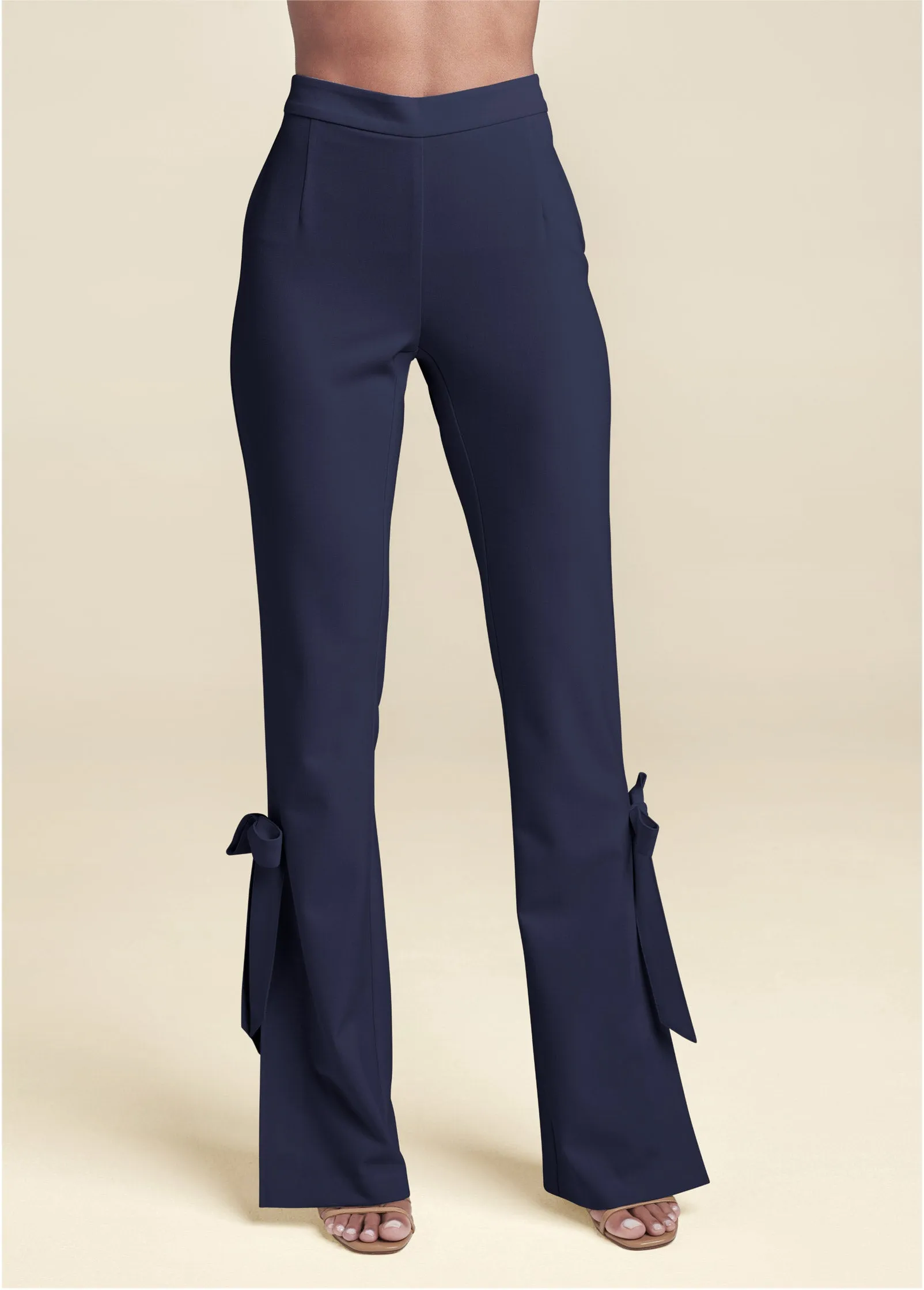 Tie Bow Hem Pants - Navy