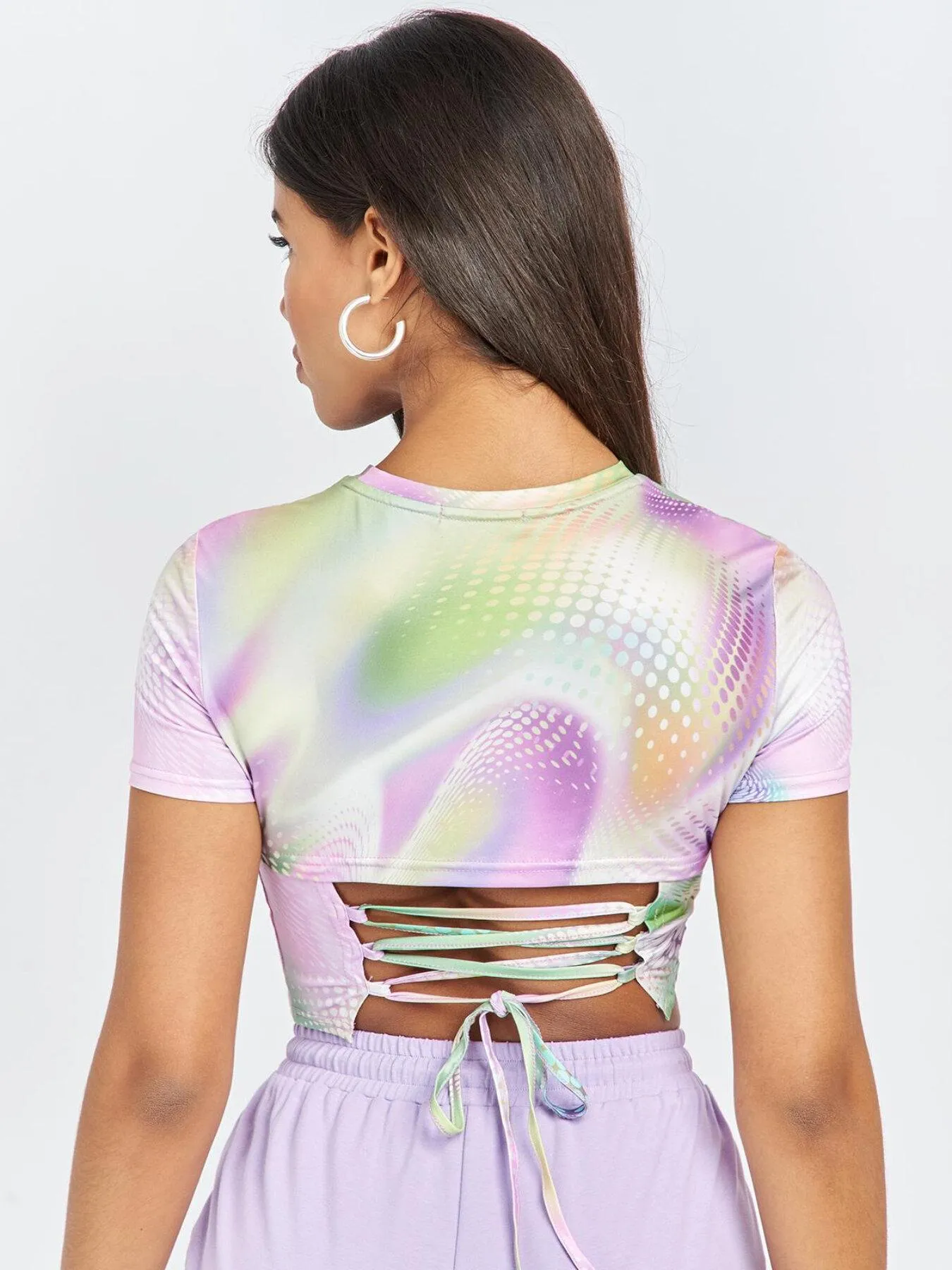 Tie Dye Cut Out Lace Up Crop Top