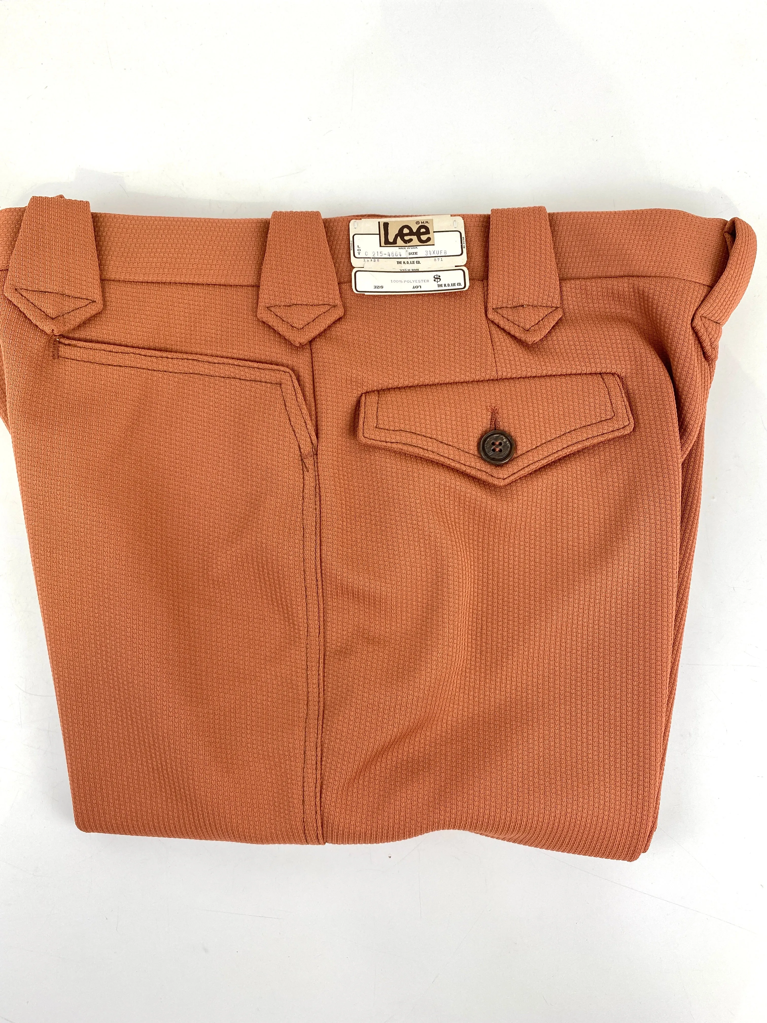 Vintage 1970s Deadstock Lee Polyester Flared Trousers, Men's Rust 'Frontier' Slacks, NOS