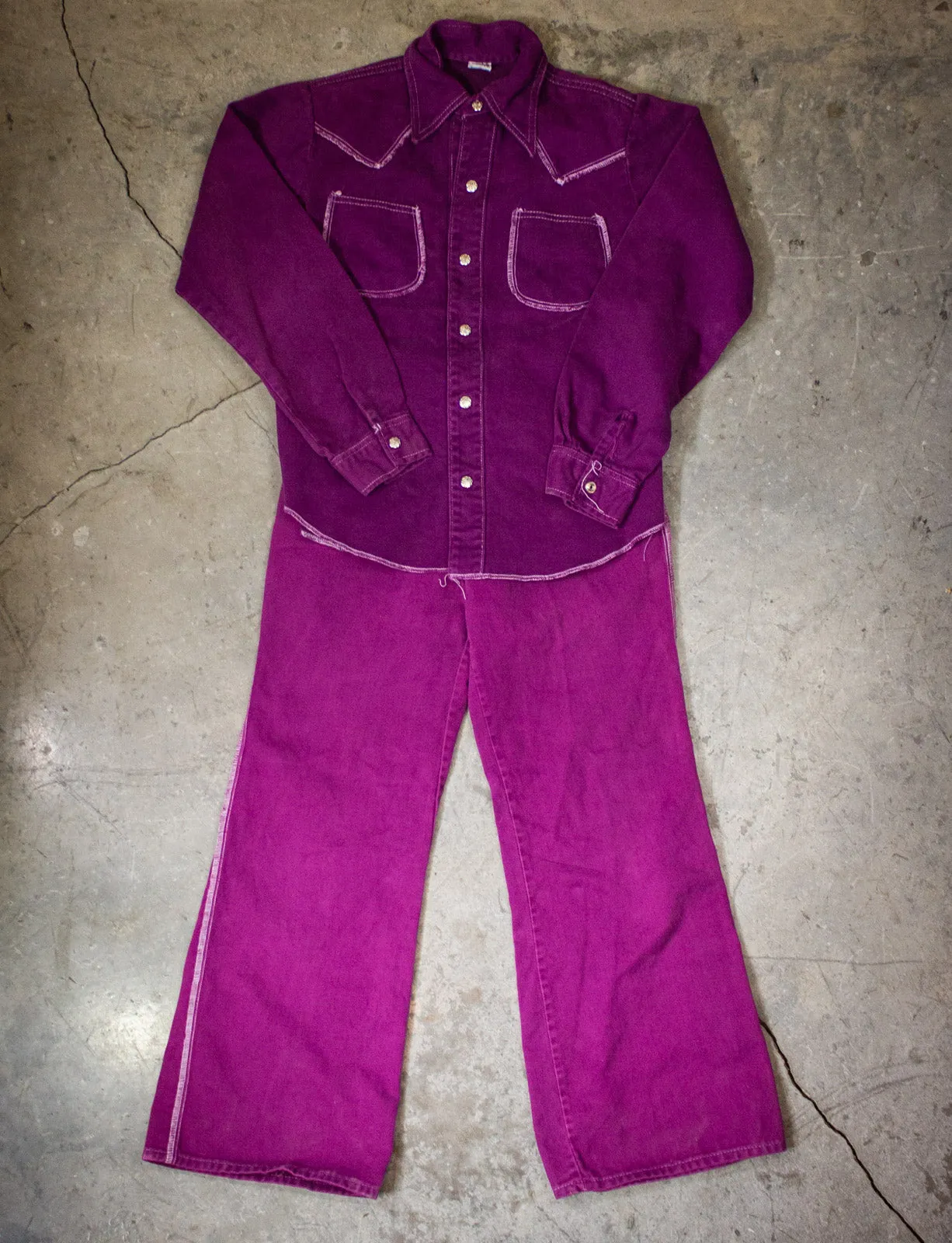 Vintage Purple Denim Suit 70s XS