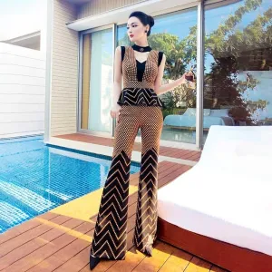 VJE African print suit halter top flared pants two-piece suit - Lino