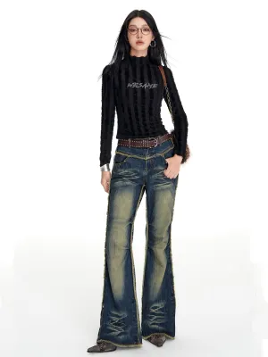 WESAME LAB BLACK RIVET FLARED JEANS