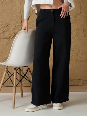 Women Black Denim Flared Pants