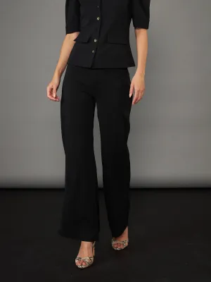 Women Black Knitted Bell Bottom Pants