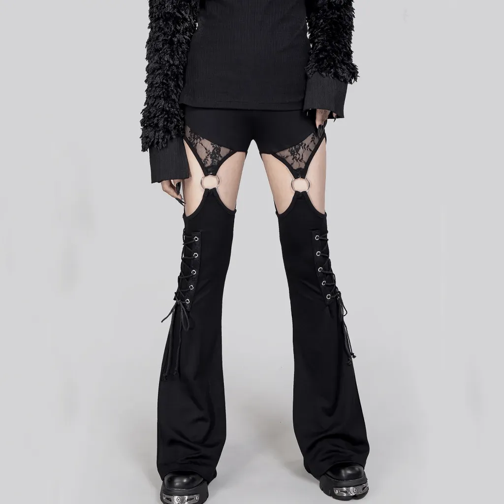 Women's Gothic Cutout Lace Splice Flared Pants