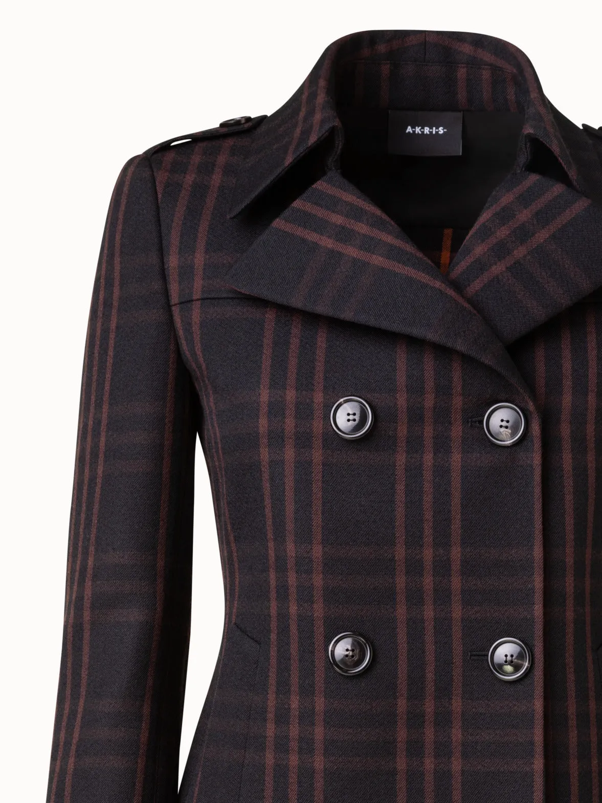 Wool Double-Weave Peacoat with Window Pane Check